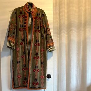 Embroidered Olive Green Coat